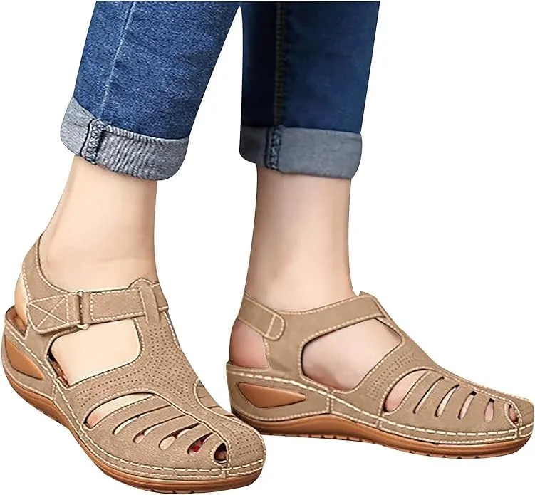 Womens Sandals Wedge Shoes Comfortable Ankle Strap Closed Toe Summer Beach Platform Sandals Casual Bohemia Outdoor Wedges