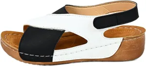Womens Wedge Sandals Color Block Low Heel Dressy Sandals Open Toe Ankle Strap Casual Flatform Platform Wedges Shoes with Arch Support Summer Comfortable Walking Shoes