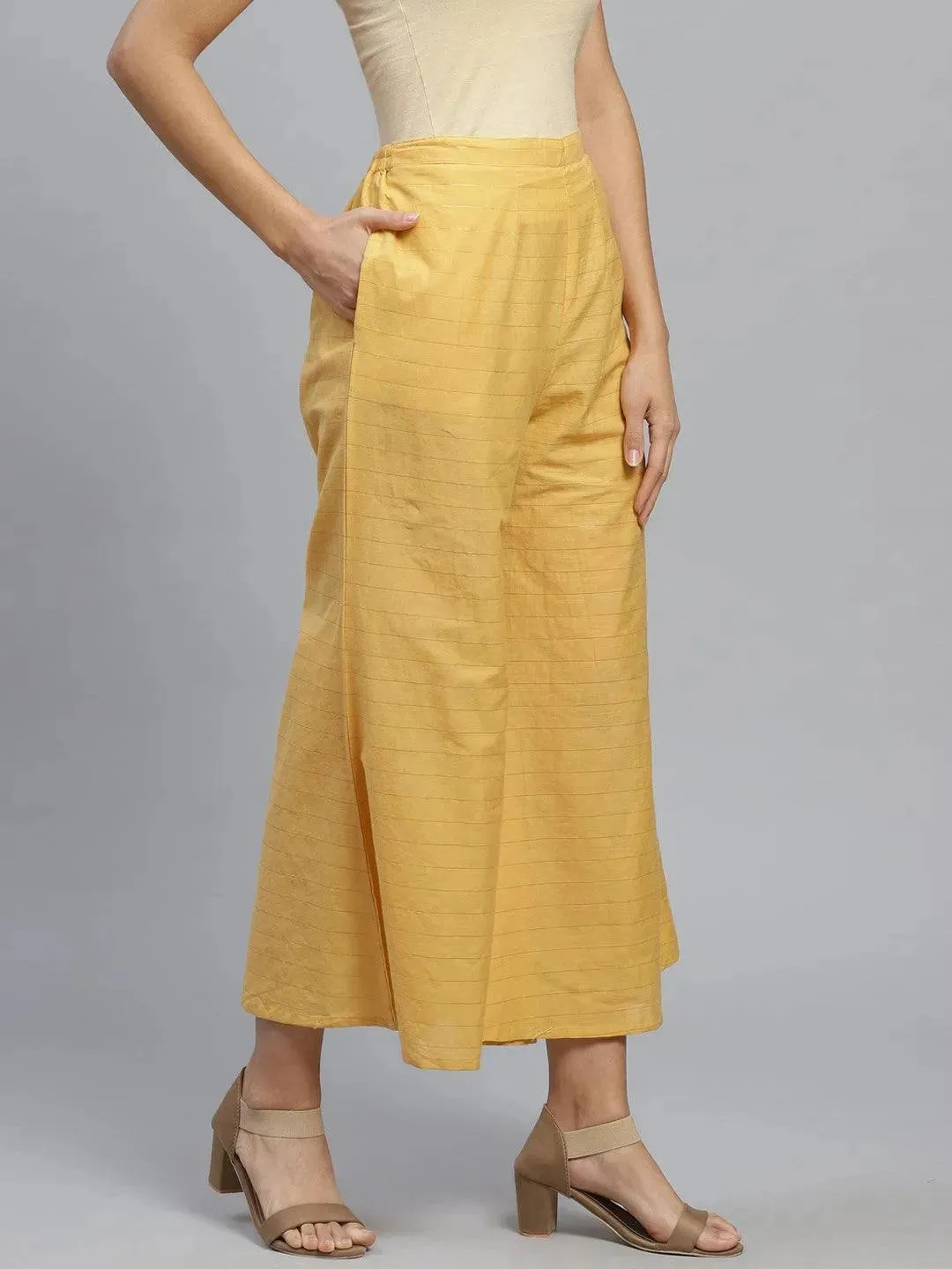 Yellow Striped Cotton Palazzos