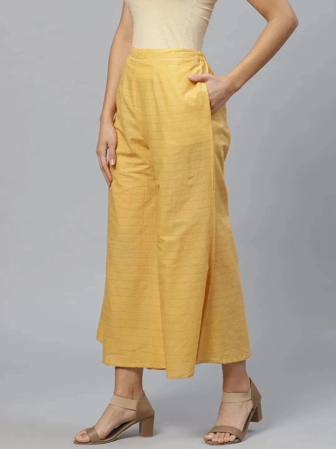 Yellow Striped Cotton Palazzos