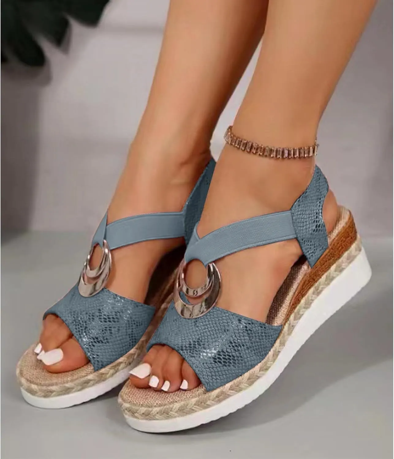 ZWRXW Orthopedic Platform Wedge Sandals for Women Open Toe Ankle Strap Espadrilles Sandals Comfortable Arch Support Wedge Sandal Casual & Dressy Summer Shoes with Metal Buckle