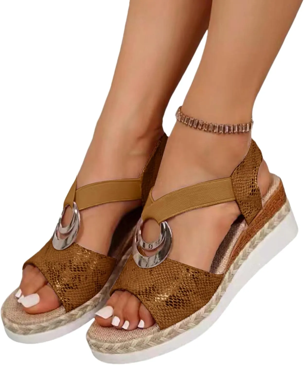 ZWRXW Orthopedic Platform Wedge Sandals for Women Open Toe Ankle Strap Espadrilles Sandals Comfortable Arch Support Wedge Sandal Casual & Dressy Summer Shoes with Metal Buckle