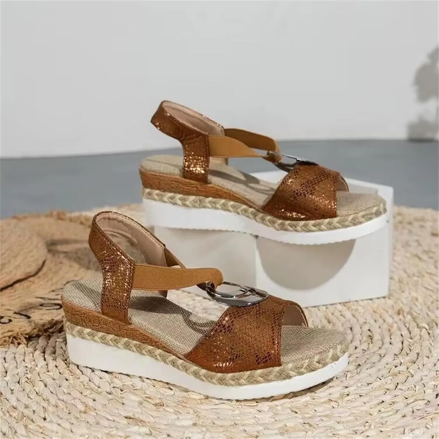 ZWRXW Orthopedic Platform Wedge Sandals for Women Open Toe Ankle Strap Espadrilles Sandals Comfortable Arch Support Wedge Sandal Casual & Dressy Summer Shoes with Metal Buckle