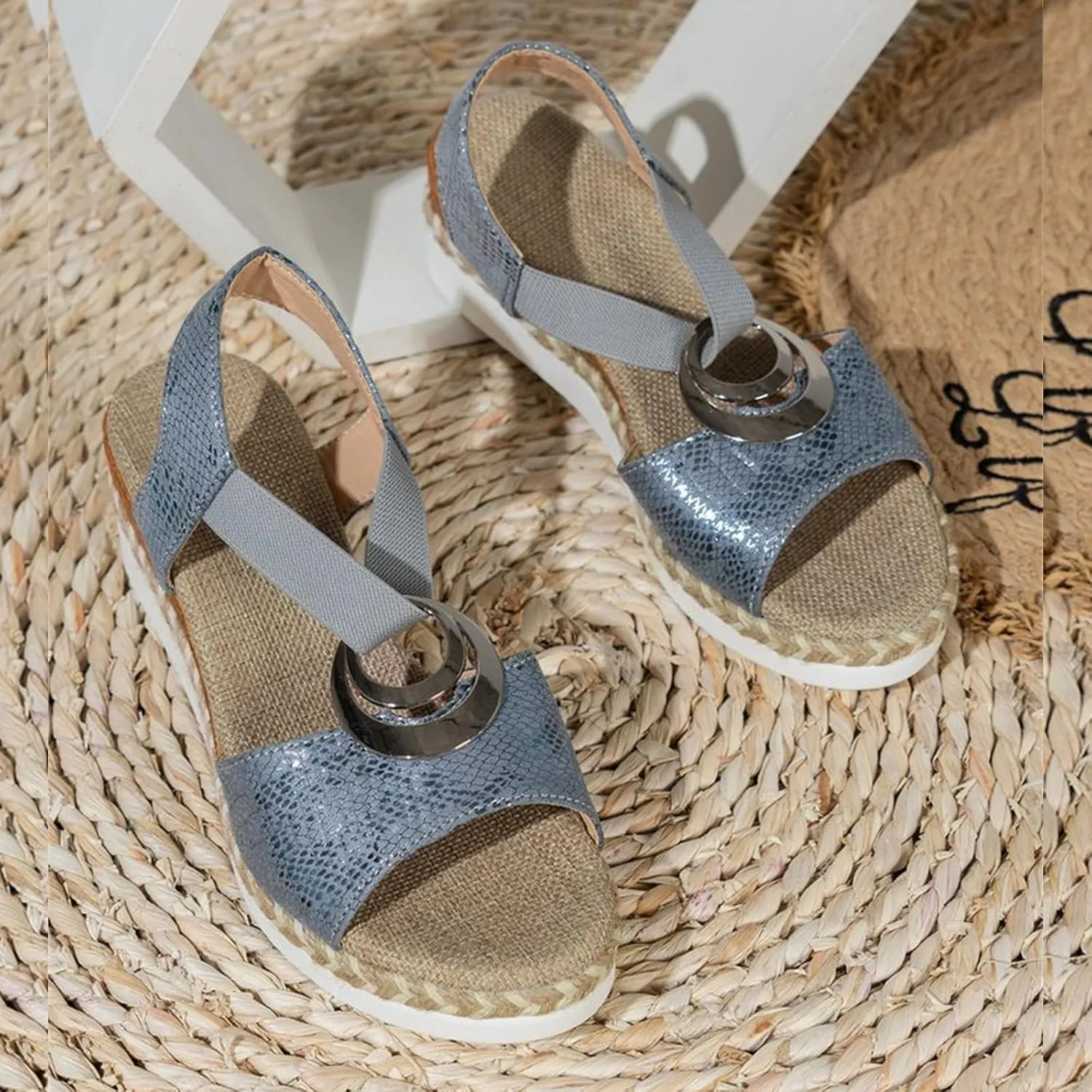 ZWRXW Orthopedic Platform Wedge Sandals for Women Open Toe Ankle Strap Espadrilles Sandals Comfortable Arch Support Wedge Sandal Casual & Dressy Summer Shoes with Metal Buckle